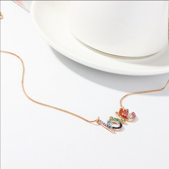 Rainbow LOVE necklace rhodium platinum - Picture 2 of 7